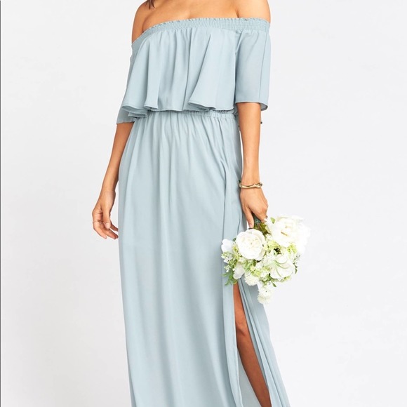 Show me your Mumu  off the shoulder Bridesmaid Maxi Dress Blue - Picture 2 of 6